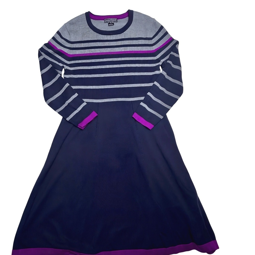 Jessica Howard Silhouette Striped KnitDress‎ Small Modest Preppy